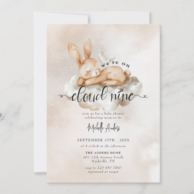 Baby Bunny | Inbjudningar till vattenfärgsbabyskor (Framsida)