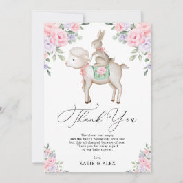 Baby Bunny & Lamb Rosa Lila blommor Tack Kort