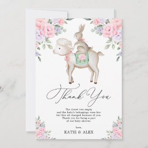 Baby Bunny & Lamb Rosa Lila blommor Tack Kort