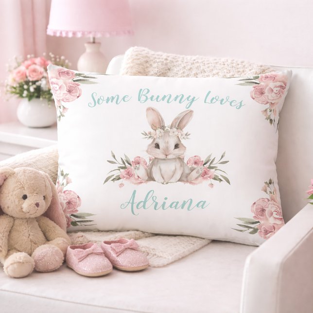 Baby Bunny Lite Bunny Kärlek You Prydnadskudde (Baby Bunny Blush Pink Floral Nursery Accent Pillow)