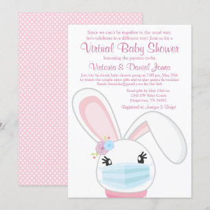 Baby Bunny Mask Flicka Virtuell Baby Shower Inbjudningar