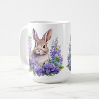 Baby bunny med lila blommor 15 oz kaffe mugg