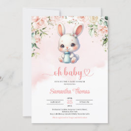 Baby bunny mjölk flaska vattenfärgad blommigt inbjudningar
