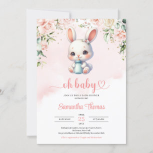 Baby bunny mjölk flaska vattenfärgad  blommigt inbjudningar