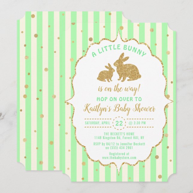 Baby Bunny Neutralt Påsk Baby Shower-inbjudan till Inbjudningar (Fram/baksida)