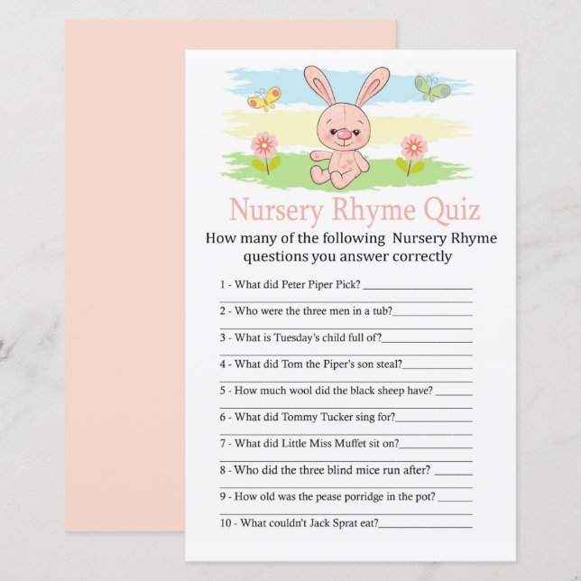 Baby bunny Nursery Rhyme Quiz babyduschspel (Fram/baksida)