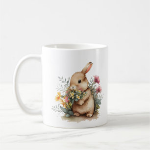 Baby Bunny Rabbit med Lila Gula blommor Kaffemugg