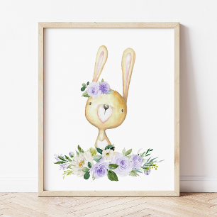Baby Bunny, Woodland Animals, Boho, Lila blommor Fototryck