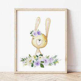 Baby Bunny, Woodland Animals, Boho, Lila blommor Poster