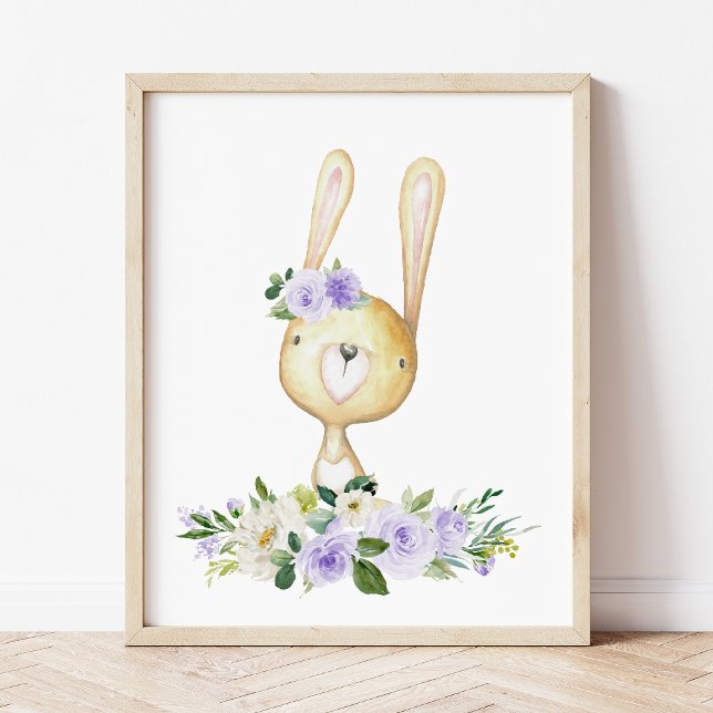 Baby Bunny, Woodland Animals, Boho, Lila blommor Poster (Skapare uppladdad)