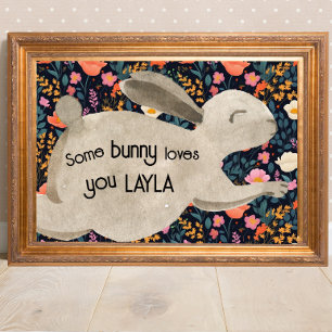 Baby Bunny Woodland Cottagecore Watercolor Blommig Poster