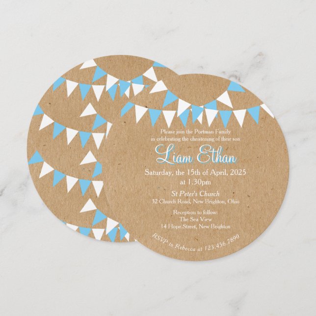 Baby Bunting Blå Dop Dopinbjudan Inbjudningar (Fram/baksida)