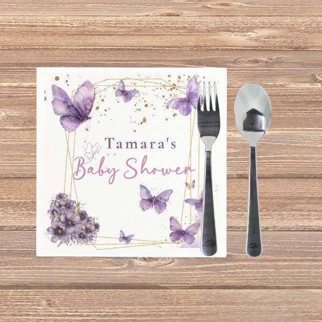 Baby Butterfly Lila Guld Baby Shower Party Pappersservett (Skapare uppladdad)