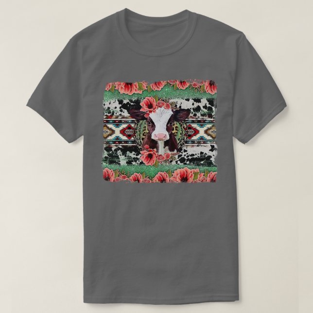 Baby Calf Blommigt Aztec Cowhide Baby Cow Western  T Shirt (Design framsida)