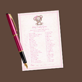 Baby Candy Cute Brown Bear Girl Shower Game Card Inbjudningar
