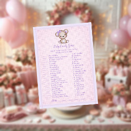 Baby Candy Cute Lila Bear Girl Shower Game Card Inbjudningar