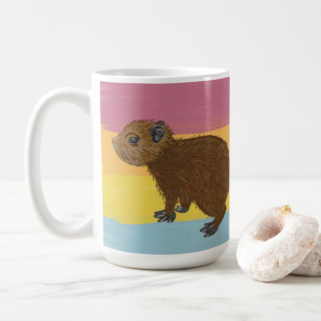 Baby Capybara Cute Illustration Färgfylld strimlad Kaffemugg (Med munk)