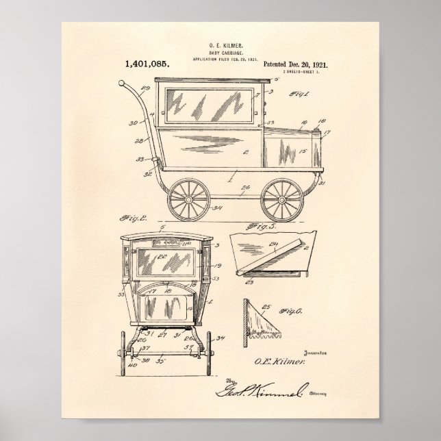 Baby Carriage 1921 Patent Art - Old Peper Poster (Framsidan)