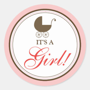 Baby Carriage Announcement Sticker (rosa) Runt Klistermärke