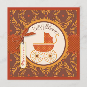 Baby Carriage Autumn Damask Print Girl Baby Shower Inbjudningar