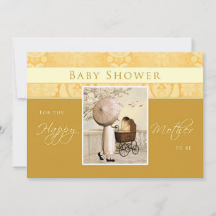 Baby Carriage Baby Shower Inbjudan - Golden