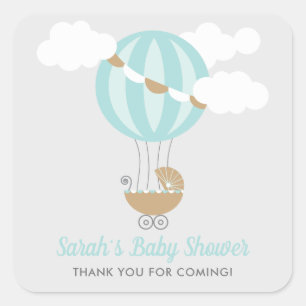 Baby Carriage Balloon Boy Shower Fyrkantigt Klistermärke