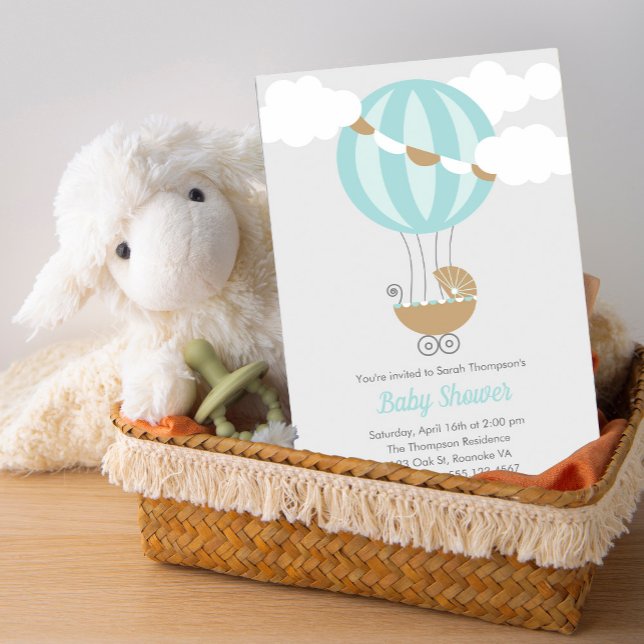 Baby Carriage Balloon Boy Shower Inbjudningar (Skapare uppladdad)