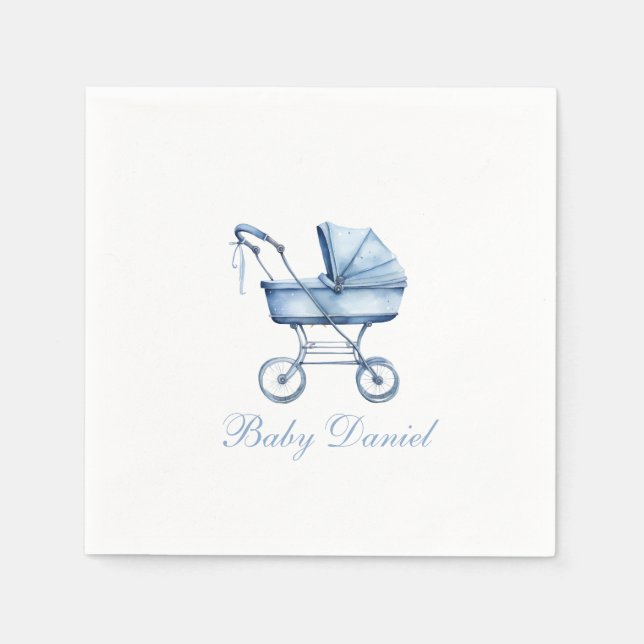 Baby Carriage Boy Baby Shower Pappersservett (Framsidan)
