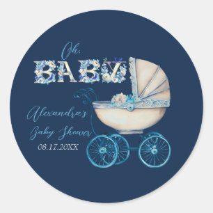 Baby Carriage Boy Baby Shower Runt Klistermärke