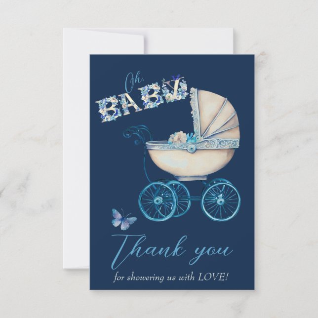 Baby Carriage Boy Baby Shower Tack Kort (Framsida)