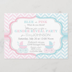 Baby Carriage & Chevron Print Gender Reveal Inbjudningar