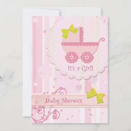 Baby Carriage Det är en flicka! Rosa Baby Shower Inbjudningar