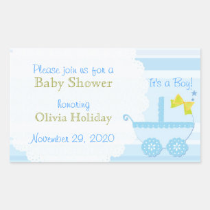 Baby Carriage Det är en pojke! Blå babyknapp Rektangulärt Klistermärke