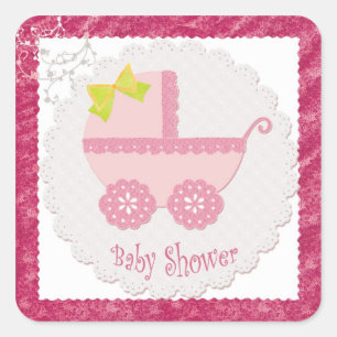 Baby Carriage Det är en Rosa Baby Shower Sticker Fyrkantigt Klistermärke