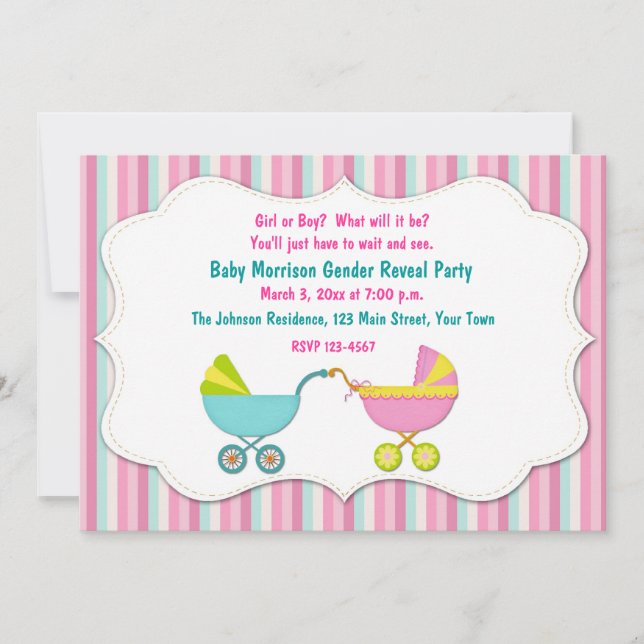 Baby Carriage Gender Reveal Inbjudningar (Framsida)