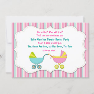Baby Carriage Gender Reveal Inbjudningar
