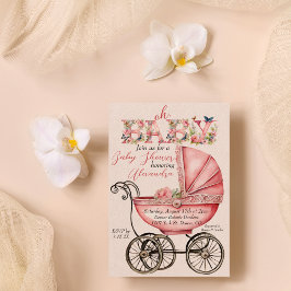 Baby Carriage Girl Baby Shower Inbjudningar