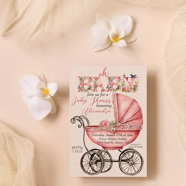 Baby Carriage Girl Baby Shower Inbjudningar (Skapare uppladdad)