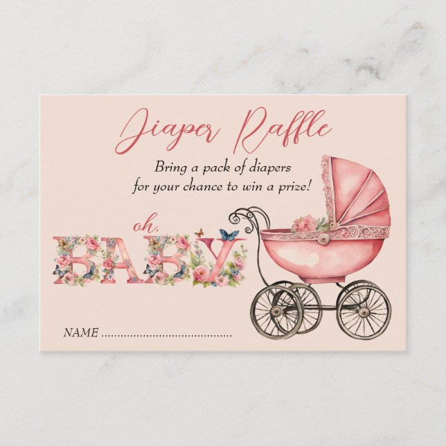 Baby Carriage Girl Baby Shower Raffle Tilläggskort (Framsida)