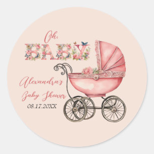 Baby Carriage Girl Baby Shower Runt Klistermärke