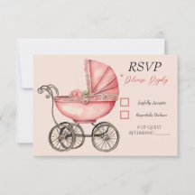 Baby Carriage Girls Baby Shower OSA kort
