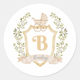 Baby Carriage Monogram B | Neutralt Sticker Runt Klistermärke