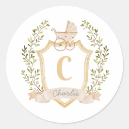 Baby Carriage Monogram C | Neutralt Sticker Runt Klistermärke