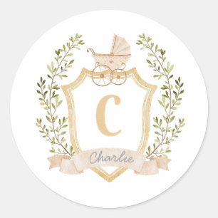 Baby Carriage Monogram C Neutralt Sticker Runt Klistermärke