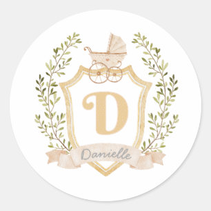 Baby Carriage Monogram D NEUTRALT Runt Klistermärke