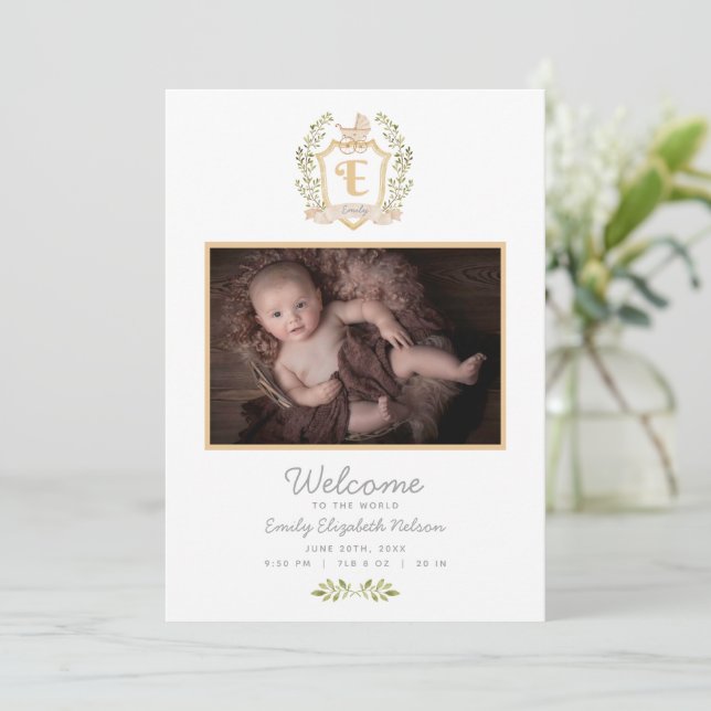 Baby Carriage Monogram E | Neutralt Birth Meddelande (Stående Fram)
