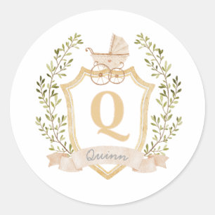 Baby Carriage Monogram Q   NEUTRALT Runt Klistermärke