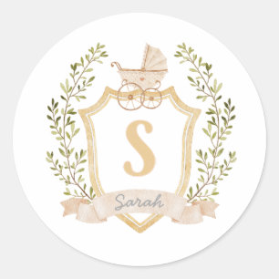 Baby Carriage Monogram S NEUTRALT Runt Klistermärke