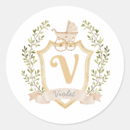 Baby Carriage Monogram V | NEUTRALT Runt Klistermärke