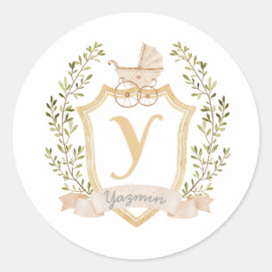 Baby Carriage Monogram Y NEUTRALT Runt Klistermärke